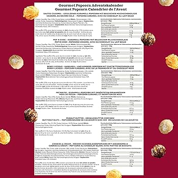 Gourmet Popcorn Christmas Advent Calendar 2025, 24 Days of Popcorn - 6 Luxury Flavors, All Natural and Vegetarian Foodie Gift