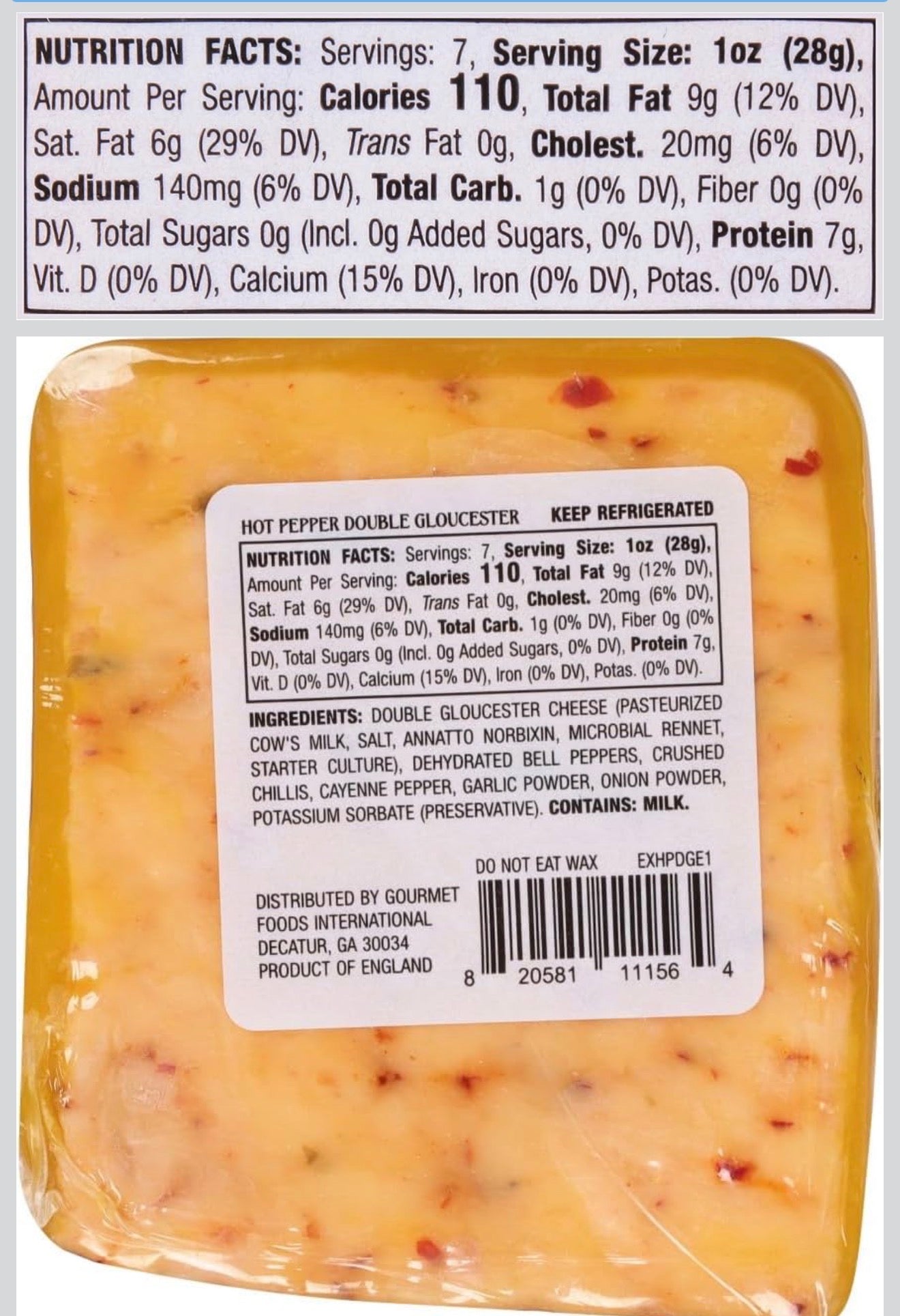 Excalibur Hot Pepper Double Gloucester Cheese, 7 oz
