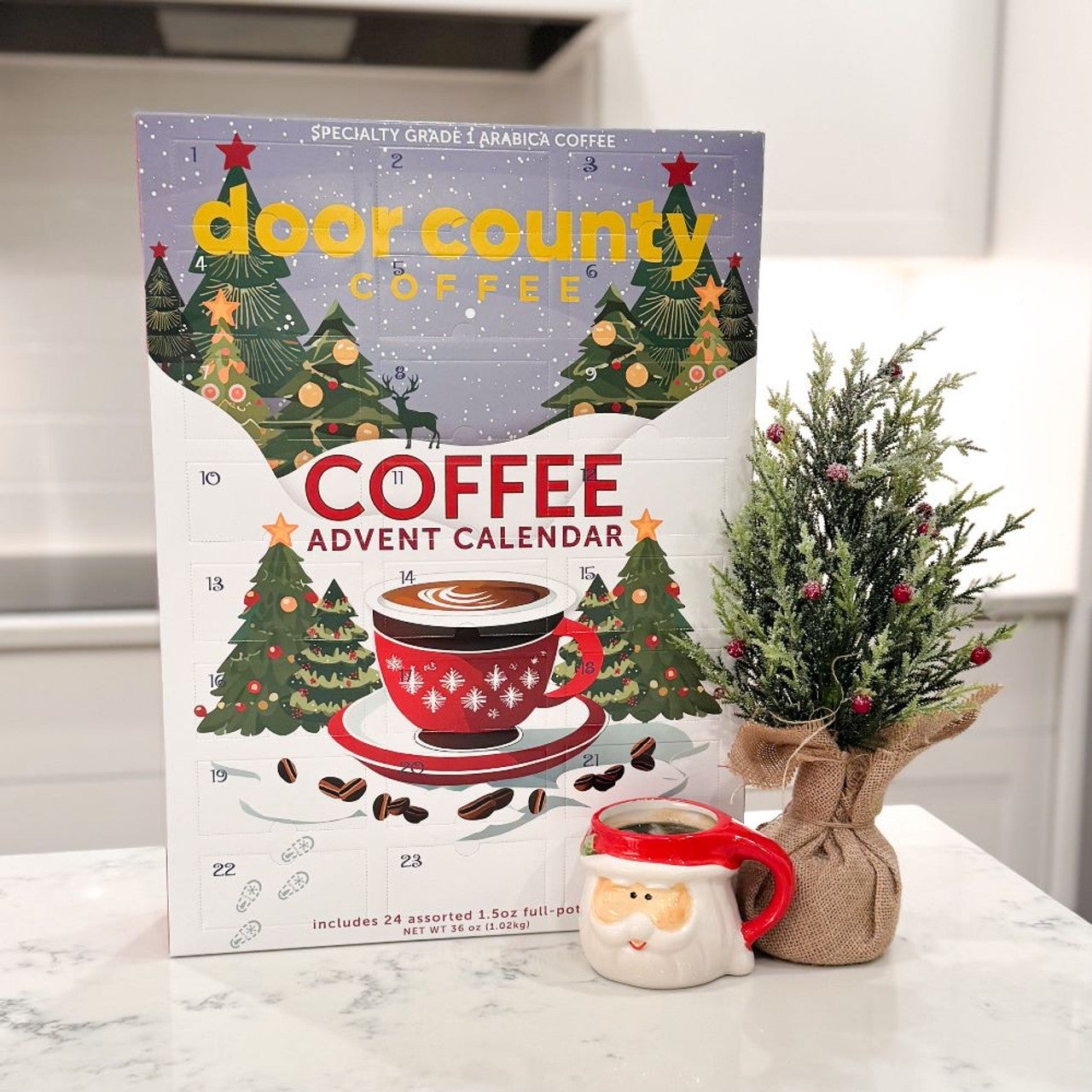 2025 Christmas Coffee Advent Calendar - 24 Full-Pot Bags of Flavored Ground Coffee, Door County