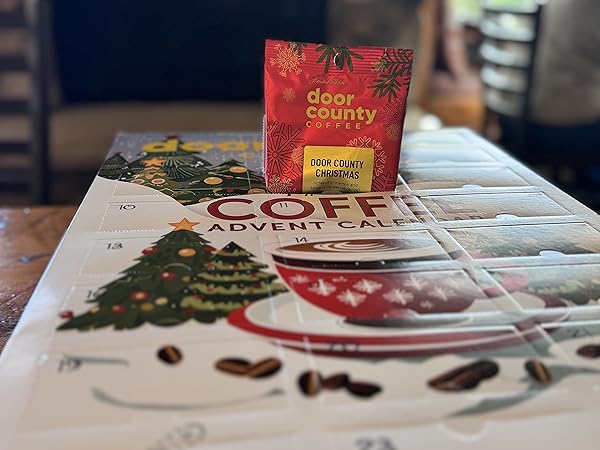 2025 Christmas Coffee Advent Calendar - 24 Full-Pot Bags of Flavored Ground Coffee, Door County