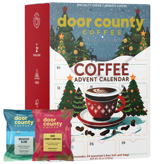 2025 Christmas Coffee Advent Calendar - 24 Full-Pot Bags of Flavored Ground Coffee, Door County