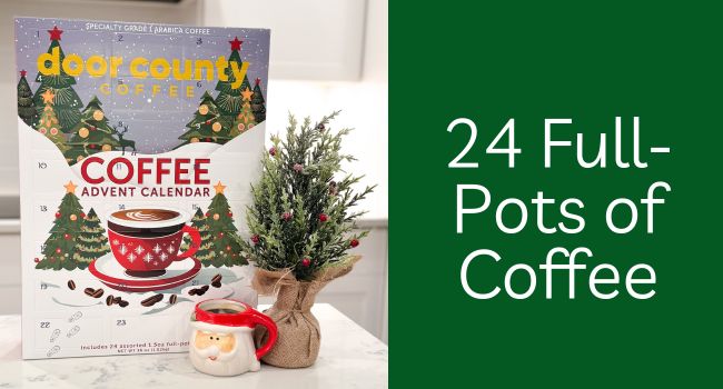2025 Christmas Coffee Advent Calendar - 24 Full-Pot Bags of Flavored Ground Coffee, Door County