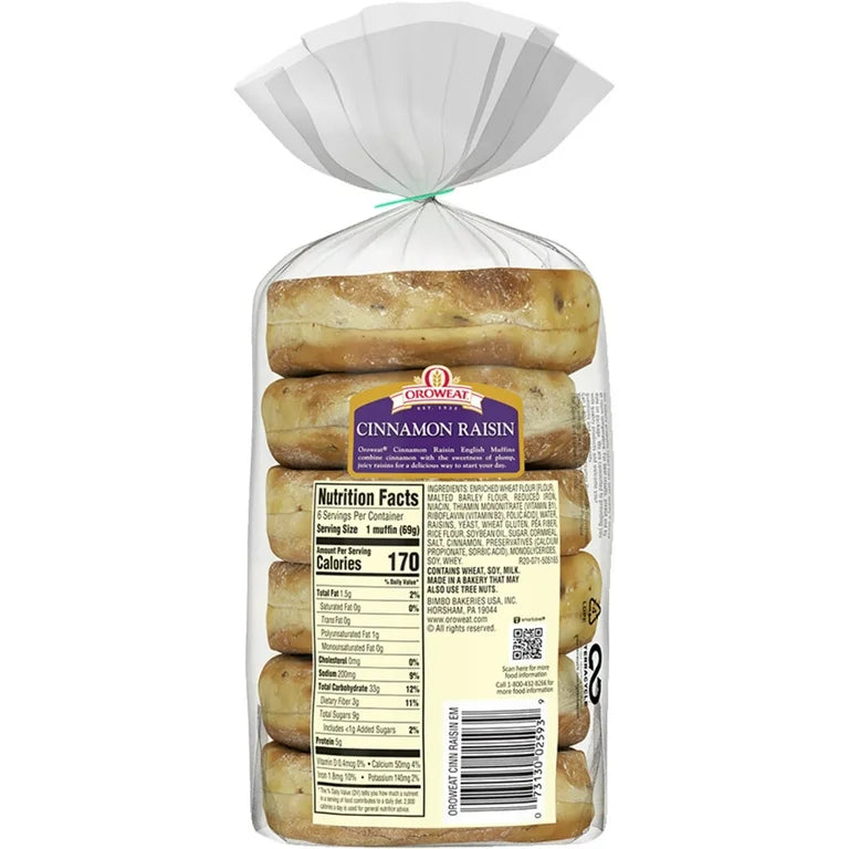 Orowheat Cinnamon Raisin English Muffins - 6 count - Pack of 2