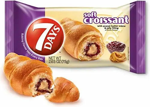 7Days Soft Croissant - Peanut Butter Jelly Filling - Non-GMO - Pack of 6