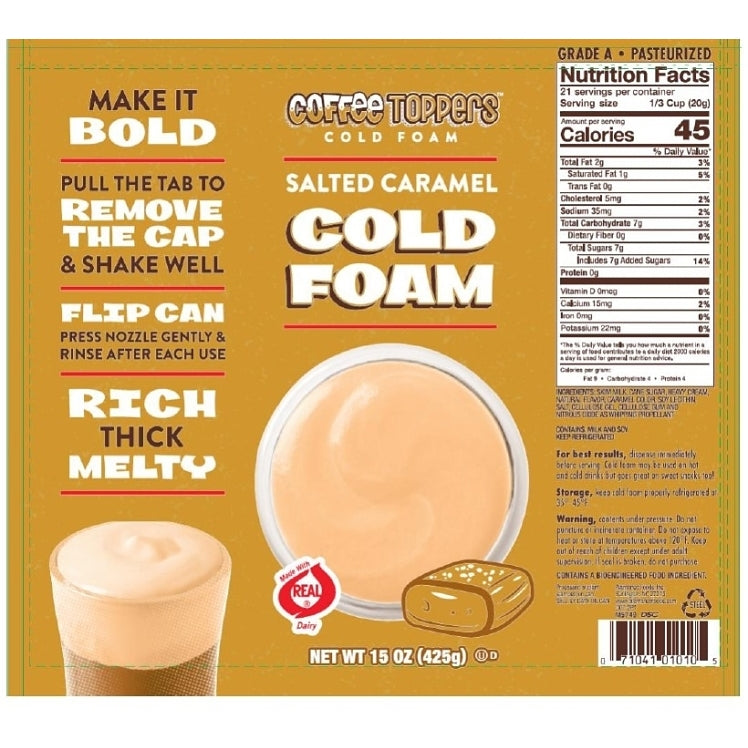 Coffee Toppers Cold Foam Salted Caramel -15 oz - Pack of 3 - Be Your Own Barista, Kosher