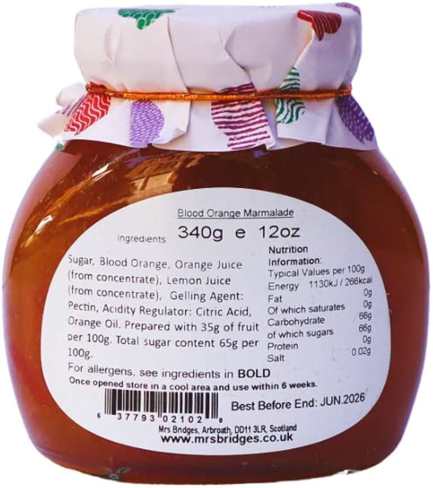 Mrs Bridges Blood Orange Marmalade, Made in Scotland, 12 oz Jar