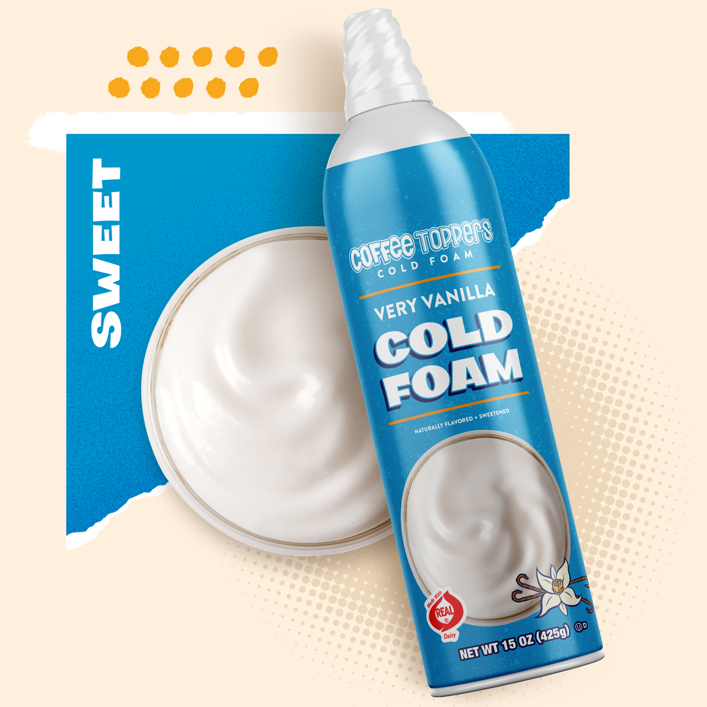 Coffee Toppers Cold Foam Vanilla -15 oz - Pack of 3 - Be Your Own Barista, Kosher