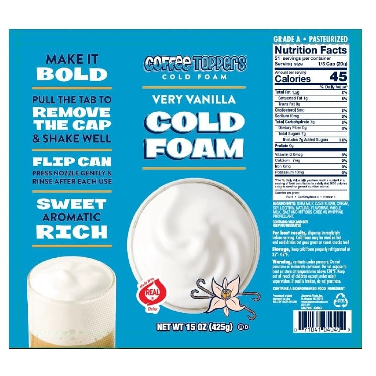 Coffee Toppers Cold Foam Vanilla -15 oz - Pack of 3 - Be Your Own Barista, Kosher