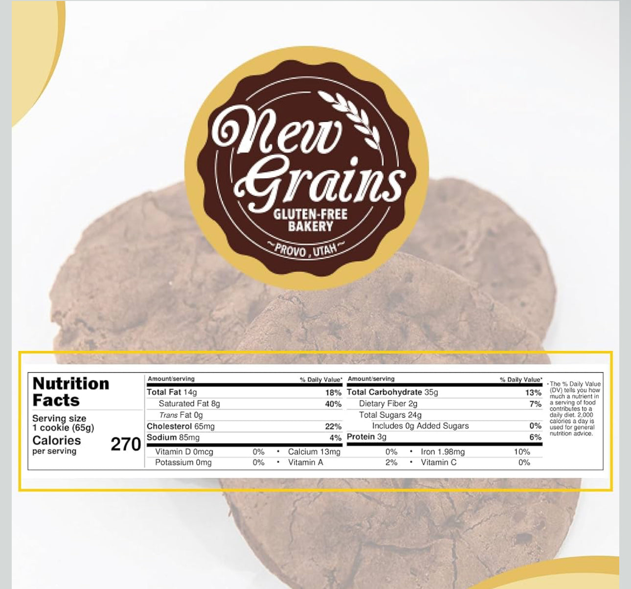 New Grains-Deliciously Rich Brownie Chocolate Chip Cookies Unsweetened, Semisweet, Bittersweet - includes 10