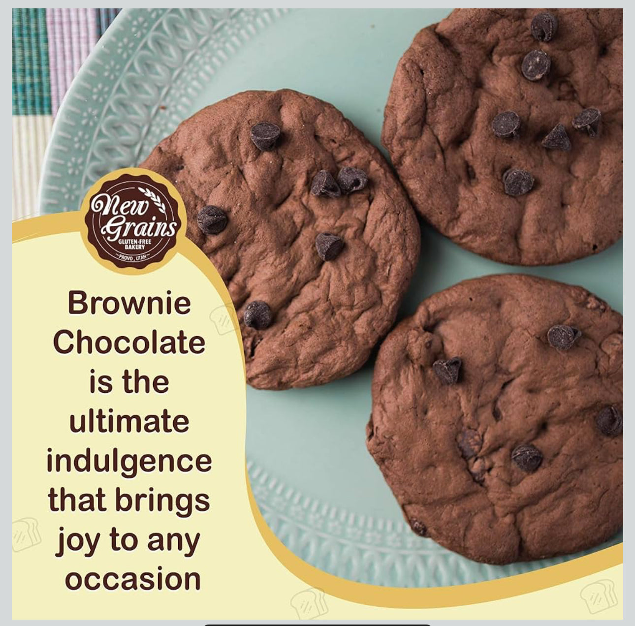 New Grains-Deliciously Rich Brownie Chocolate Chip Cookies Unsweetened, Semisweet, Bittersweet - includes 10