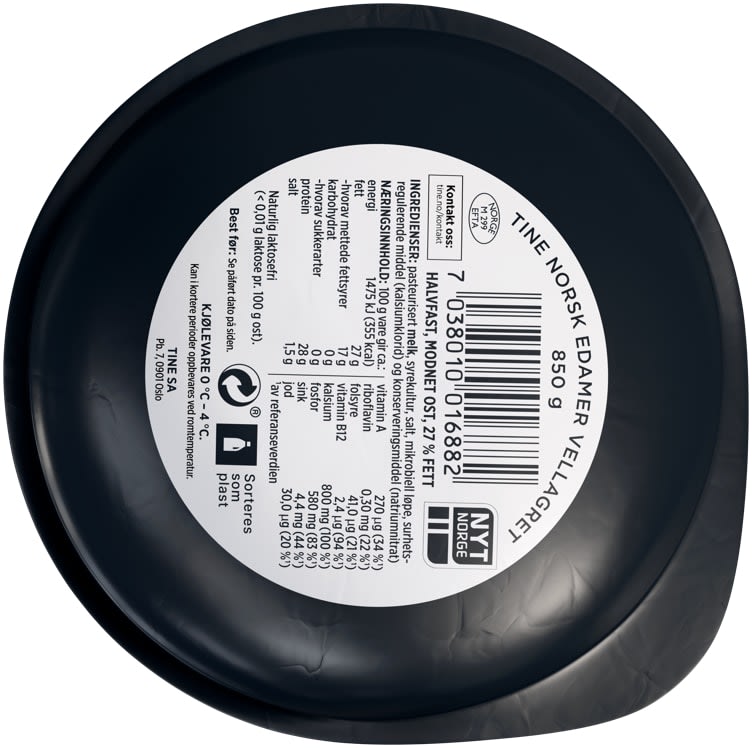 Tine Edamer Vellagret Edam Well-Aged Cheese, 850g