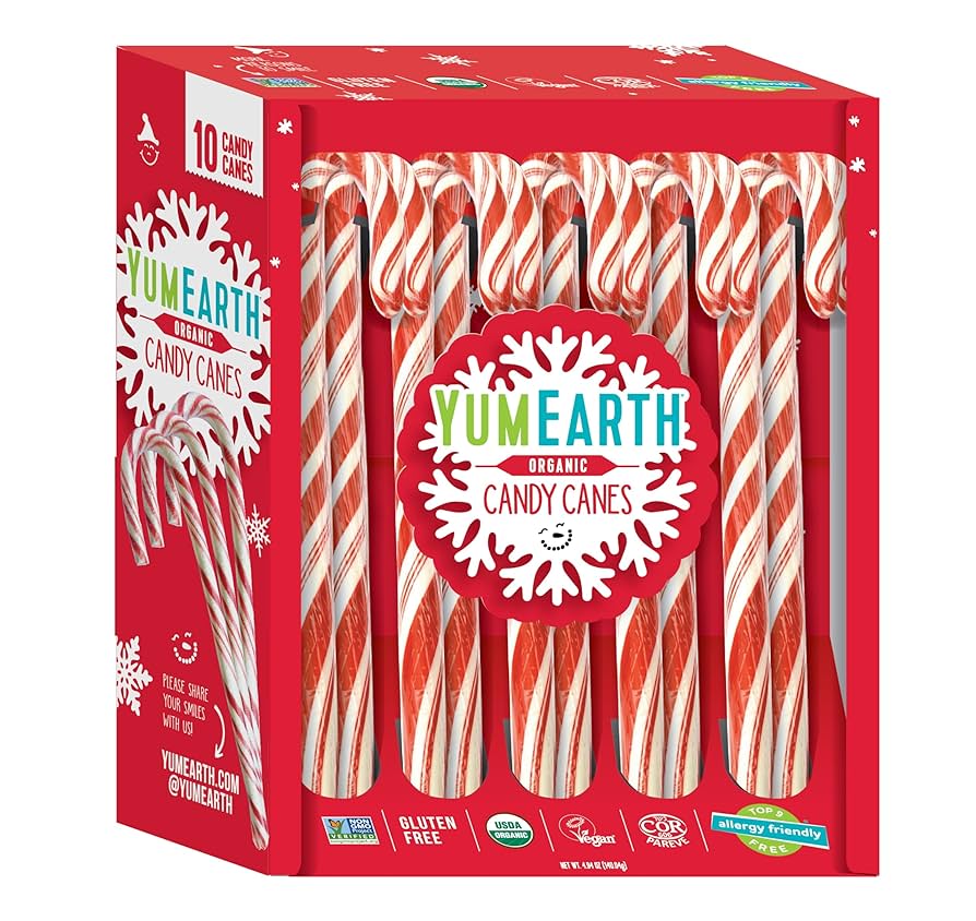 YumEarth Organic Candy Canes - Individually Wrapped Full Size Peppermint Candy Canes - Allergy Friendly, Non GMO, Gluten Free, Vegan - Pack of 2