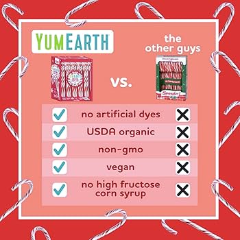 YumEarth Organic Candy Canes - Individually Wrapped Full Size Peppermint Candy Canes - Allergy Friendly, Non GMO, Gluten Free, Vegan - Pack of 2