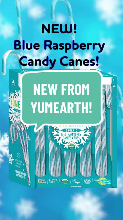 YumEarth Organic Candy Canes - Individually Wrapped Full Size Blue Raspberry Candy Canes - Dye Free, Allergy Friendly, Non GMO, Gluten Free, Vegan - Pack of 2