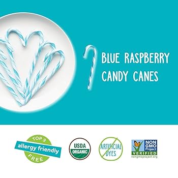 YumEarth Organic Candy Canes - Individually Wrapped Full Size Blue Raspberry Candy Canes - Dye Free, Allergy Friendly, Non GMO, Gluten Free, Vegan - Pack of 2