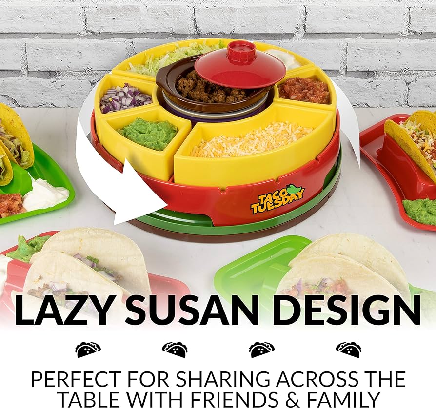 Nostalgia Taco Tuesday Heated Lazy Susan Taco Bar Serving Set for a Party