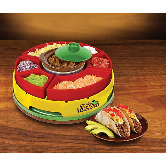 Nostalgia Taco Tuesday Heated Lazy Susan Taco Bar Serving Set for a Party