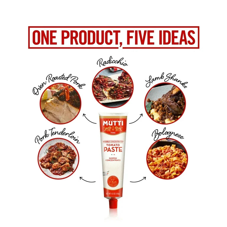 Mutti Double Concentrated Tomato Paste (Doppio Concentrato), 4.5 oz Tube - Pack of 4