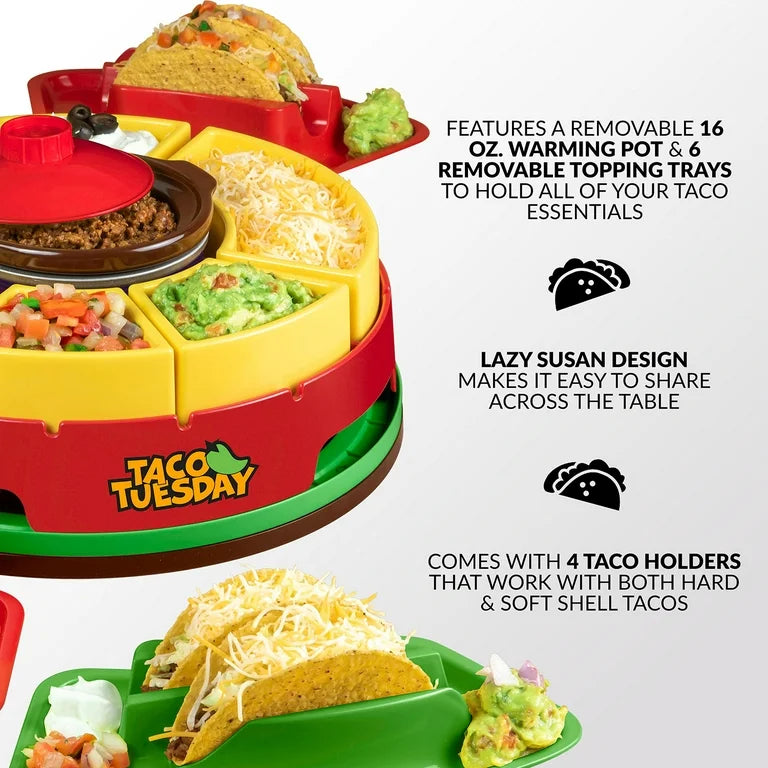 Nostalgia Taco Tuesday Heated Lazy Susan Taco Bar Serving Set for a Party