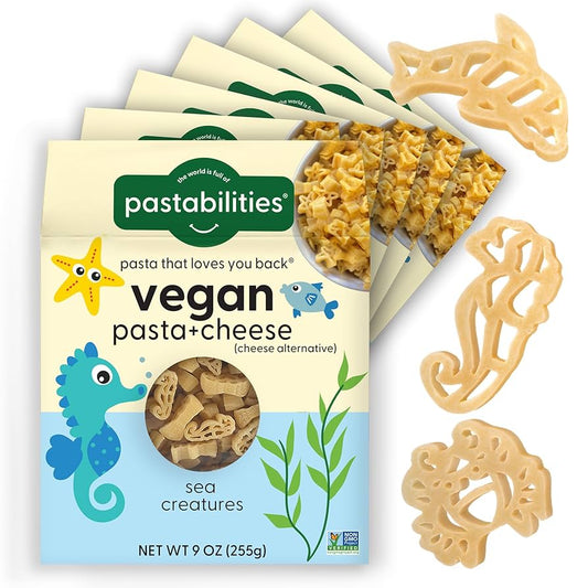 Pastabilities Vegan Mac and Cheese - Under the Sea - Fun Shapes Sea Creatures, Family Size – Serves 4, Certified non GMO Pasta and Cheese Mix - Pack of 6