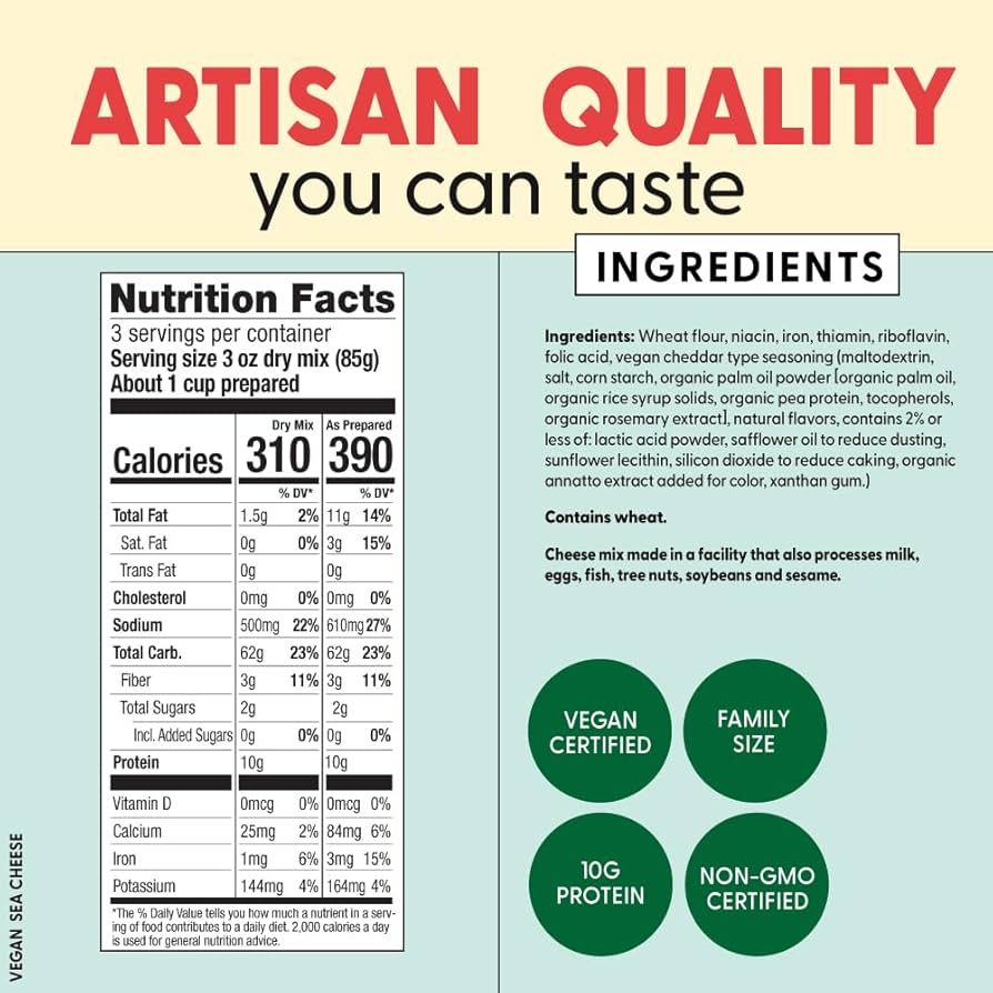 Pastabilities Vegan Mac and Cheese - Under the Sea - Fun Shapes Sea Creatures, Family Size – Serves 4, Certified non GMO Pasta and Cheese Mix - Pack of 6