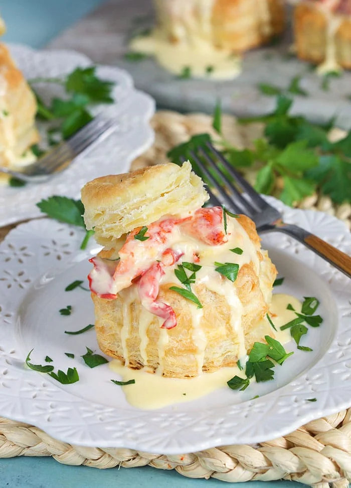 Lobster Newburg Meal Kit for 2, includes Puff Pastry Shells & Belgian Chocolate Dipped Strawberries
