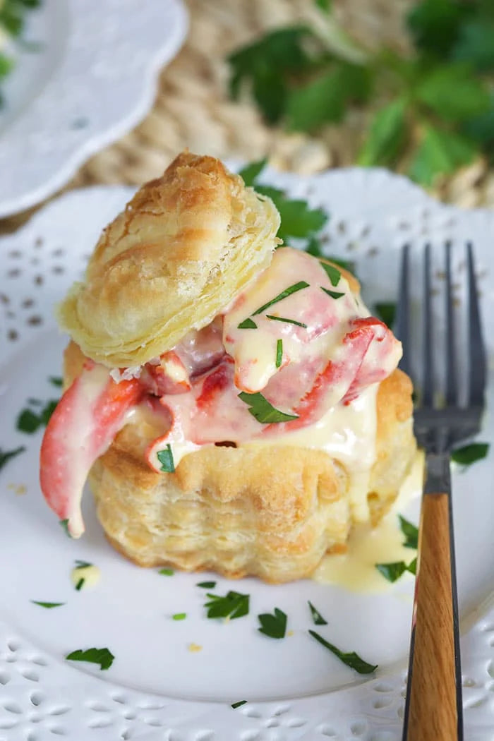 Lobster Newburg Meal Kit for 2, includes Puff Pastry Shells & Belgian Chocolate Dipped Strawberries