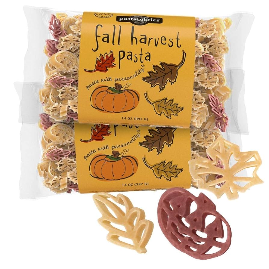Pastabilities Fun Shaped Pasta for Kids - Fall Festival - Pumpkin and Leaf Holiday Theme, Non-GMO Natural Wheat and Vegetable Pasta, All-Natural, Kosher Certified - Pack of 2