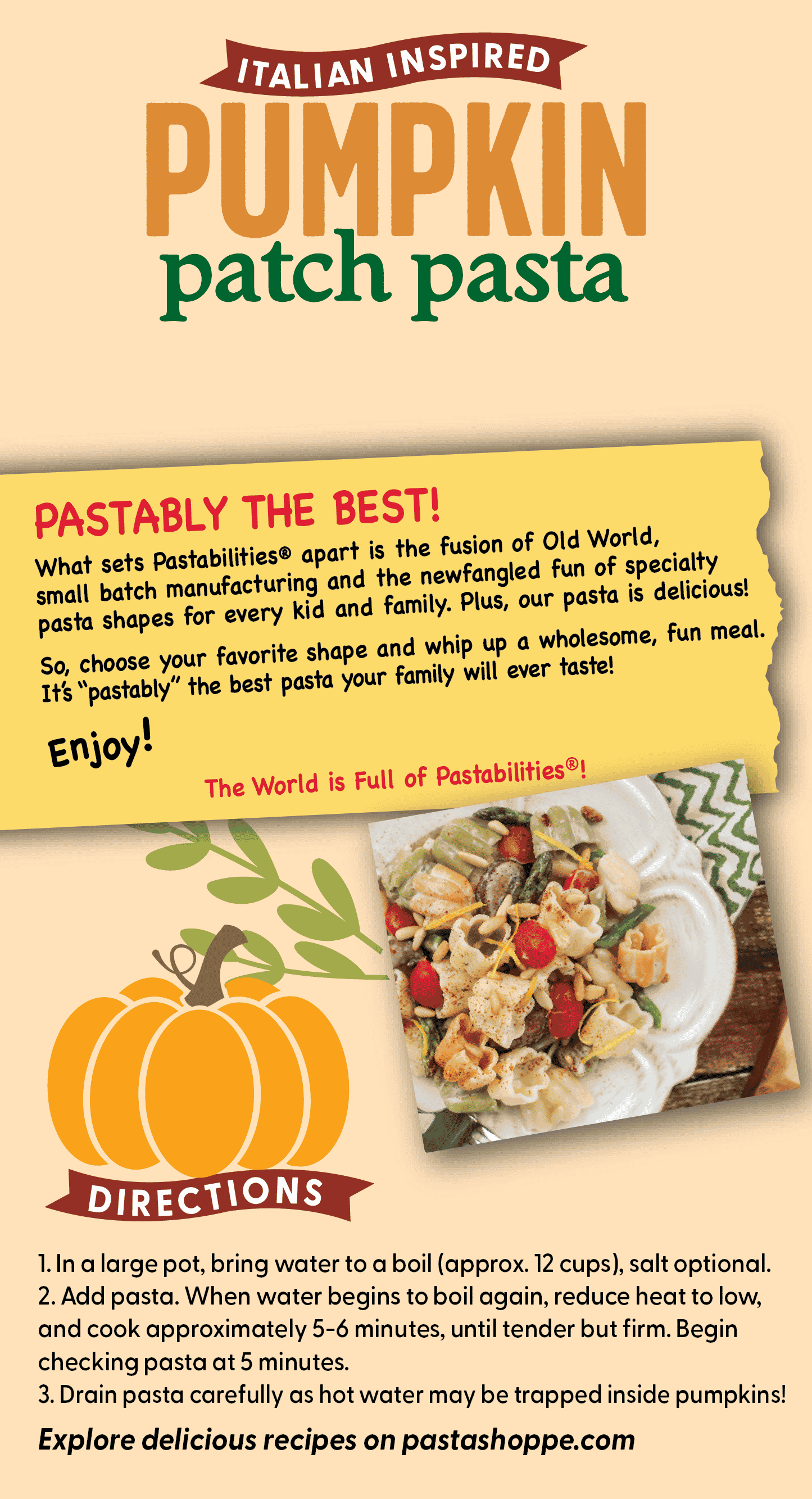 Pastabilities Fun Shaped Pasta for Kids - Fall Festival - Pumpkin and Leaf Holiday Theme, Non-GMO Natural Wheat and Vegetable Pasta, All-Natural, Kosher Certified - Pack of 2