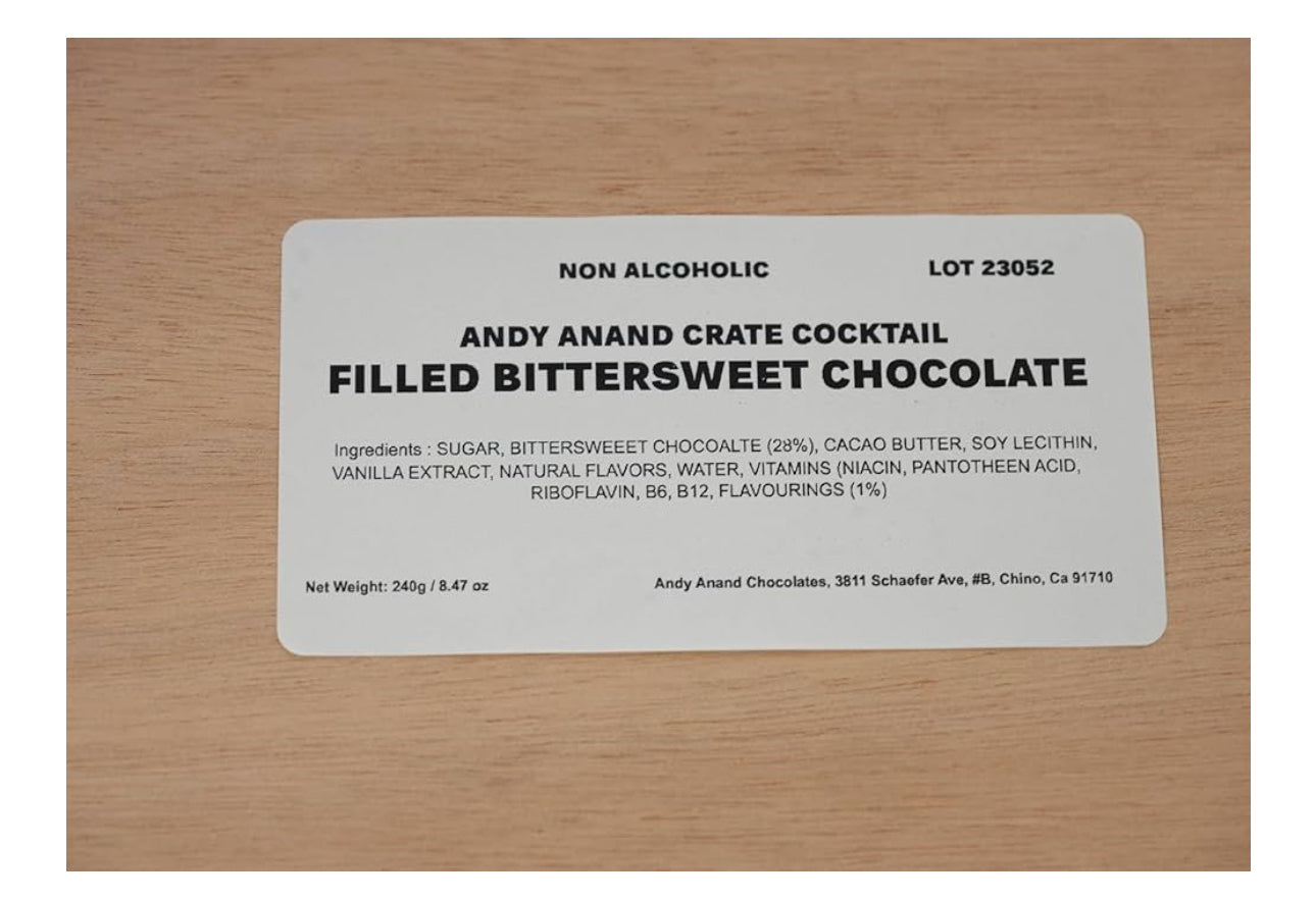 Andy Anand European Cocktail Flavored Vegan Dark Chocolate Bottles, Assortment Of Premium Selection, Mojito, Caribbean Sunset, Limoncello, Gin Tonic, Vodka Redbull - 18 Pieces