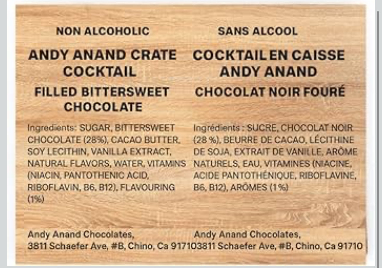 Andy Anand European Cocktail Flavored Vegan Dark Chocolate Bottles, Assortment Of Premium Selection, Mojito, Caribbean Sunset, Limoncello, Gin Tonic, Vodka Redbull - 18 Pieces
