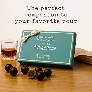 Andy Anand Chocolatier Rum Cordials European Dark Chocolate Confection - Handcrafted Rum Flavored Chocolate Balls, Delicious and Decadent Chocolate Gift Box - 1 lb