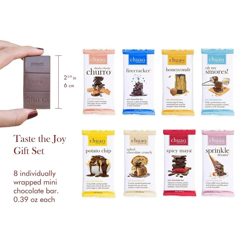 Chuao Chocolatier Taste the Joy Mini Gourmet Chocolate Bar Gift Box | Milk and Dark Chocolate Variety Sampler -16 Mini Bars