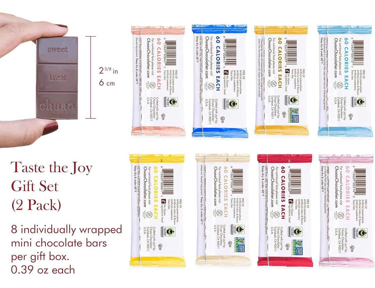 Chuao Chocolatier Taste the Joy Mini Gourmet Chocolate Bar Gift Box | Milk and Dark Chocolate Variety Sampler -16 Mini Bars