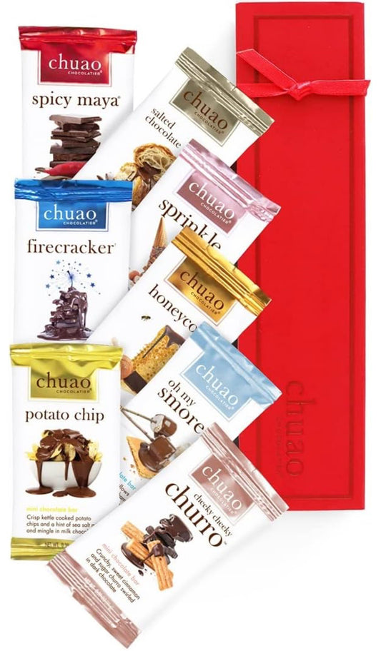 Chuao Chocolatier Taste the Joy Mini Gourmet Chocolate Bar Gift Box | Milk and Dark Chocolate Variety Sampler -16 Mini Bars