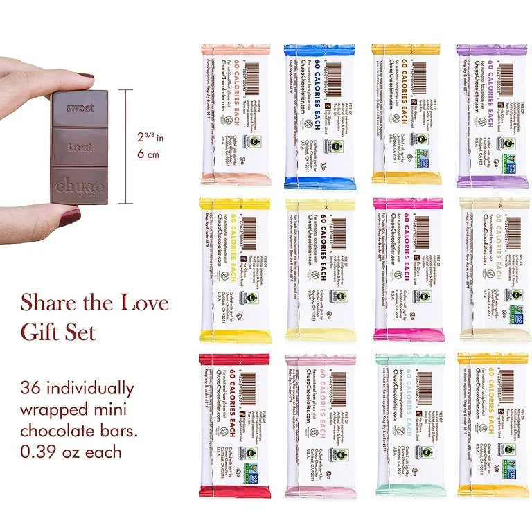 Chuao Chocolatier Share the Love Assorted Milk and Dark Mini Gourmet Chocolate Bars Gift Box Sampler - 36 Bars