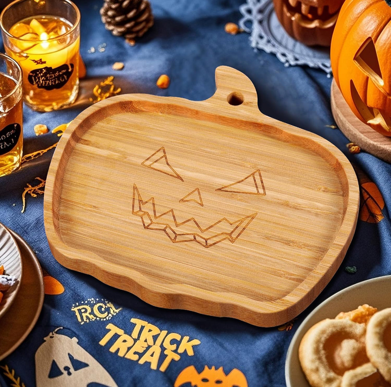 Halloween Baked Brie En Croûte Mummy with Pumpkin or Ghost Bamboo Serving Tray - Cranberry, Orange & Pecans, Serves 6 - 8