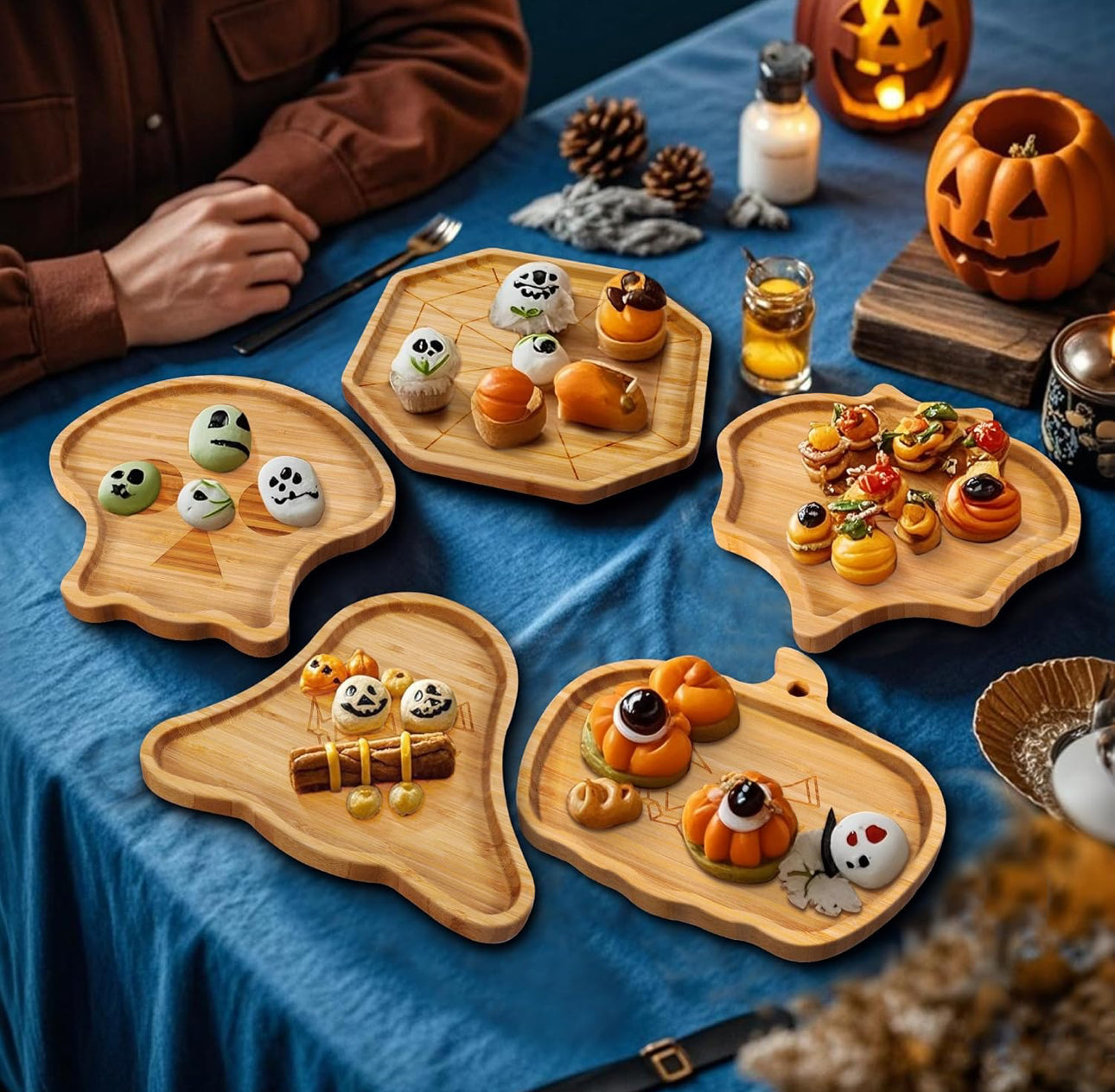 Halloween Baked Brie En Croûte Mummy with Pumpkin or Ghost Bamboo Serving Tray - Cranberry, Orange & Pecans, Serves 6 - 8