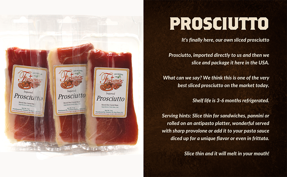 Fortuna's Imported Prosciutto, 3 oz each, Dry Cured Ham - Pack of 3