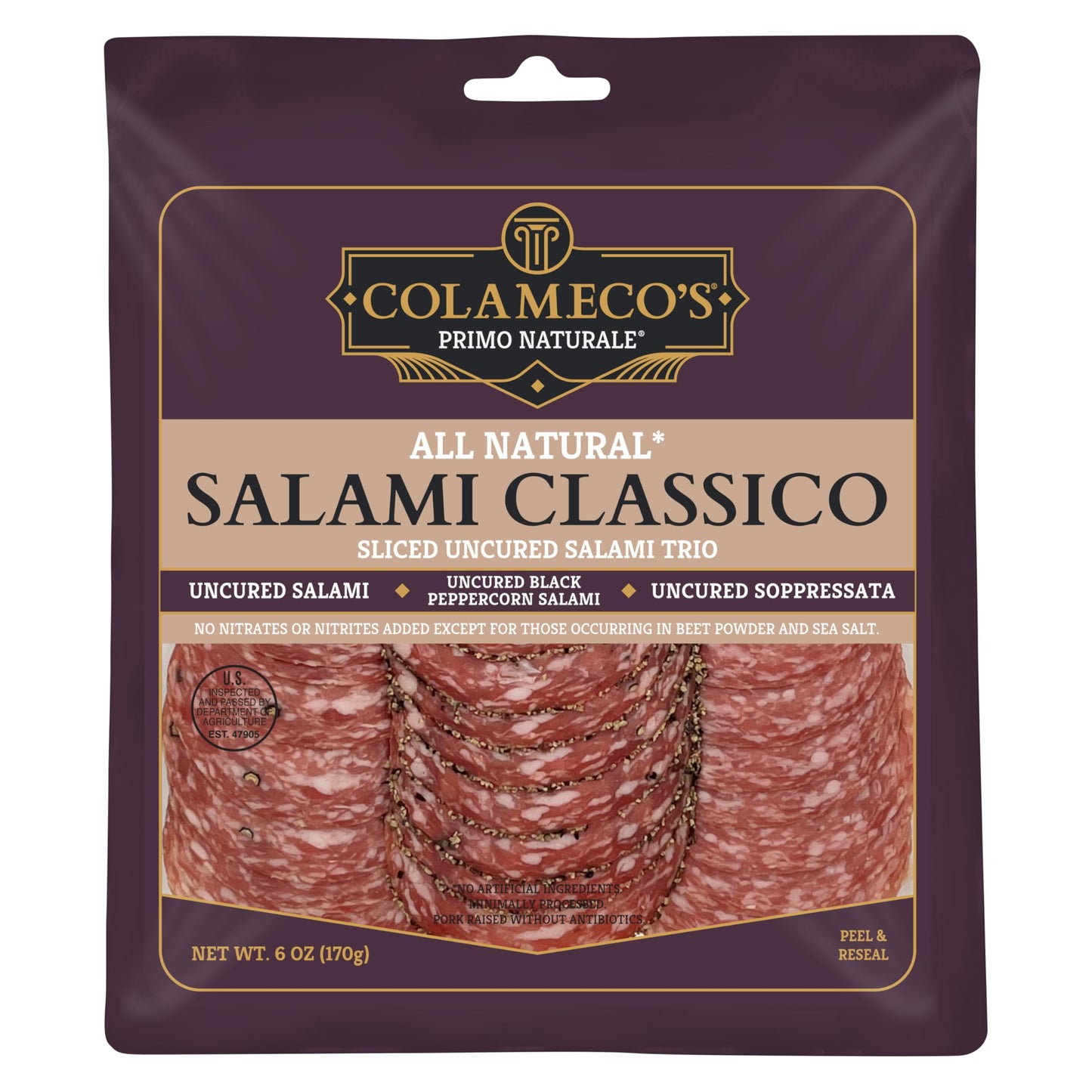Colameco’s Classico Salami Deli Selection TRIO – Classic, Black Peppercorn & Soppressata – Uncured, All-Natural Italian Meats – Ready-to-Eat, Resealable Pack
