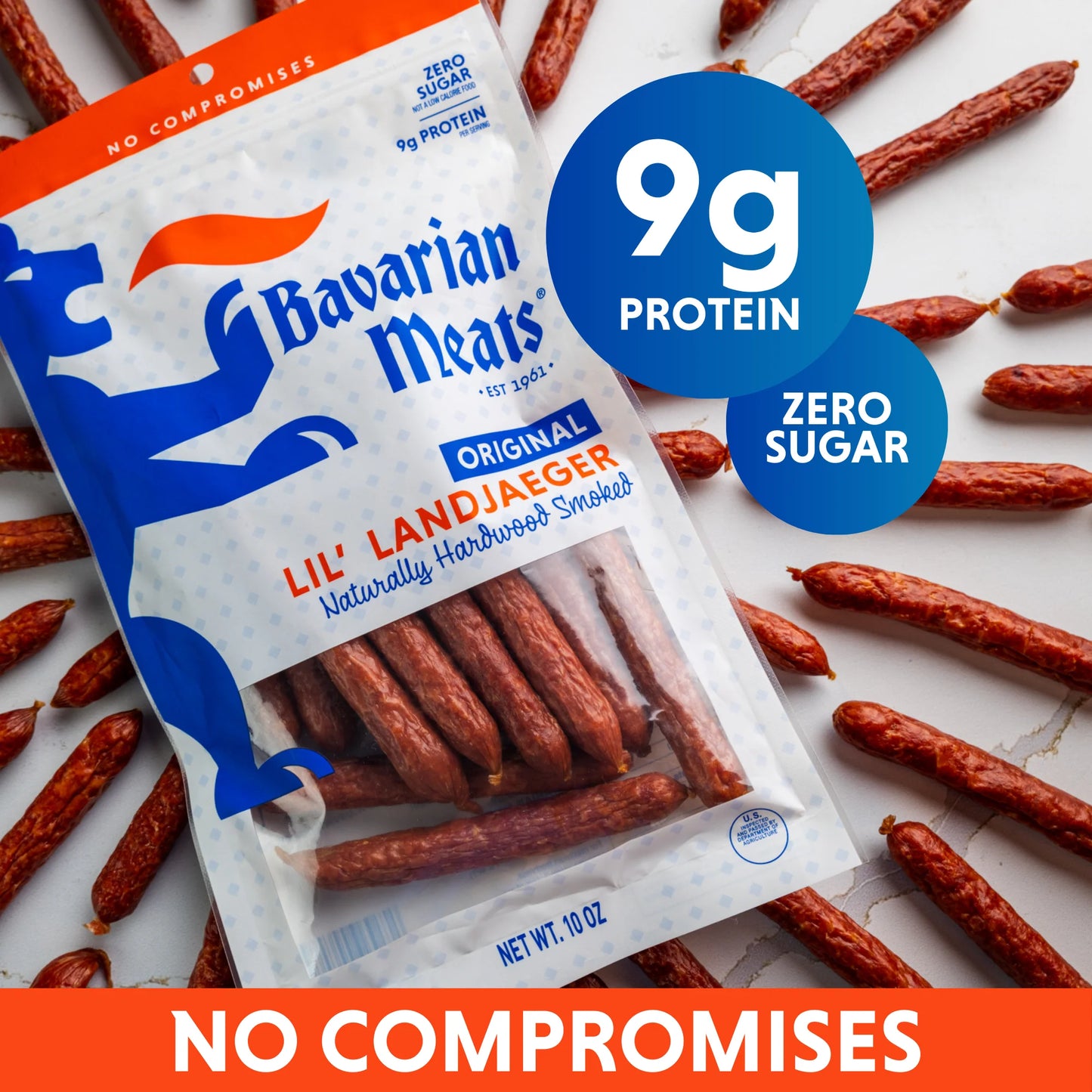 Bavarian Meats Lil' Landjaeger Meat Sticks, Smoked Sausage Protein Snacks, Zero Sugar, Great Source of Protein, Gluten Free, Keto Friendly Low Carb Snack, 10 oz