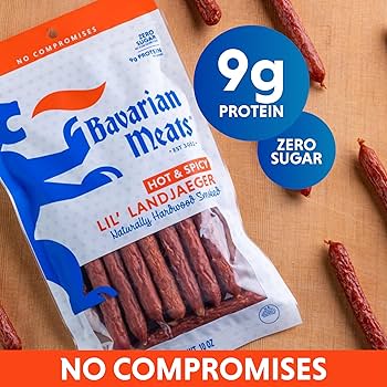 Bavarian Meats Hot & Spicy Lil' Landjaeger Meat Sticks, Smoked Sausage Protein Snacks, Zero Sugar, Great Source of Protein, Gluten Free, Keto Friendly Low Carb Snack, 10 oz