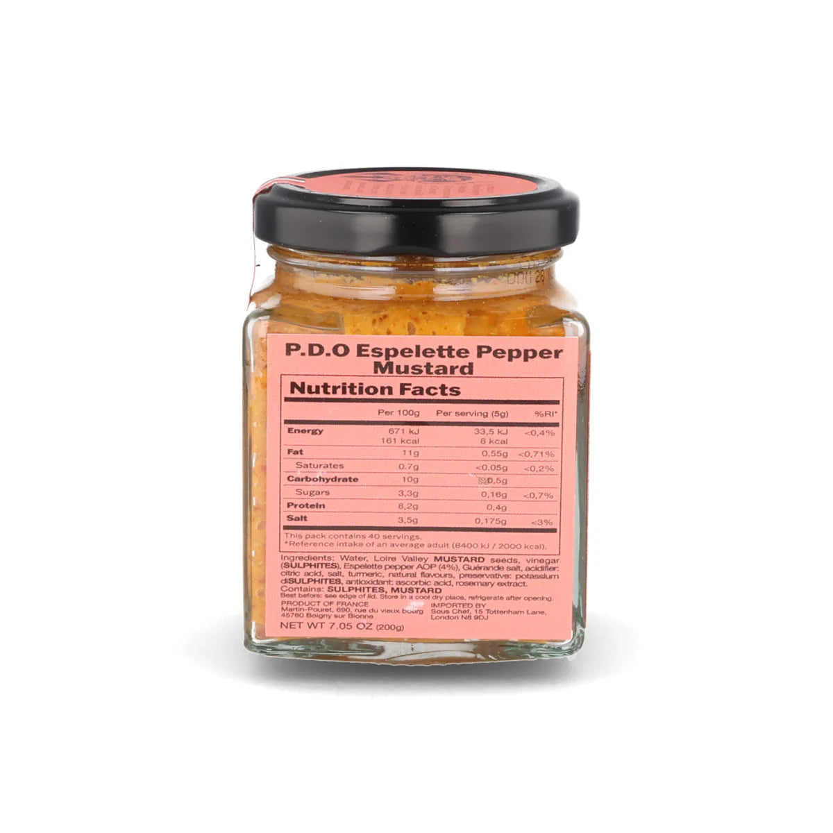 Orléans Espelette Pepper PDO Mustard, Martin Pouret, 200 g - Pack of 2