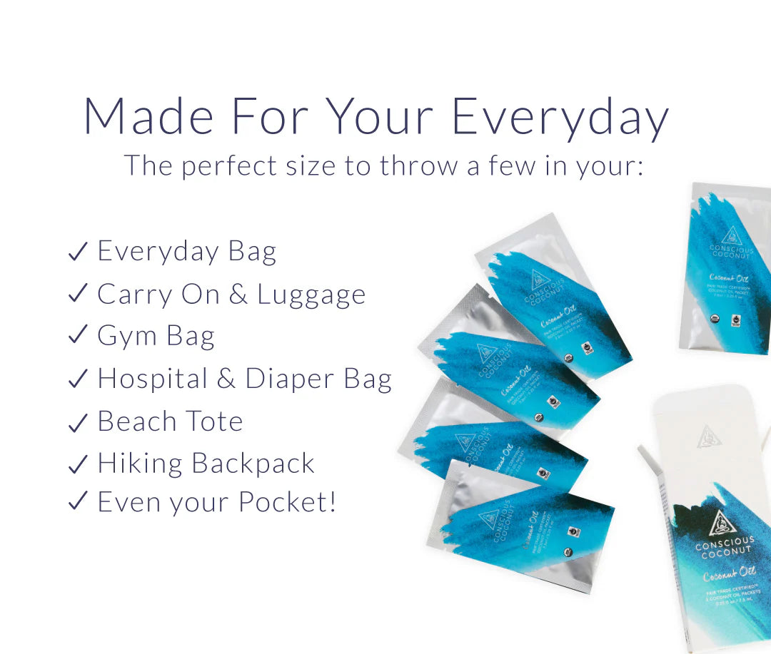 Conscious Coconut Individual Coconut Oil Packets, Certified Organic, Fair Trade Travel Coconut Oil Packets, Raw - 10 packets