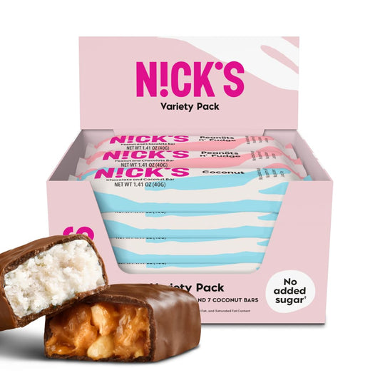 NICKS Keto Chocolate Candy Bars Variety Pack - No Added Sugar, Coconut, Gluten Free Sweets Low carb Candy Snack Bar - Includes 15
