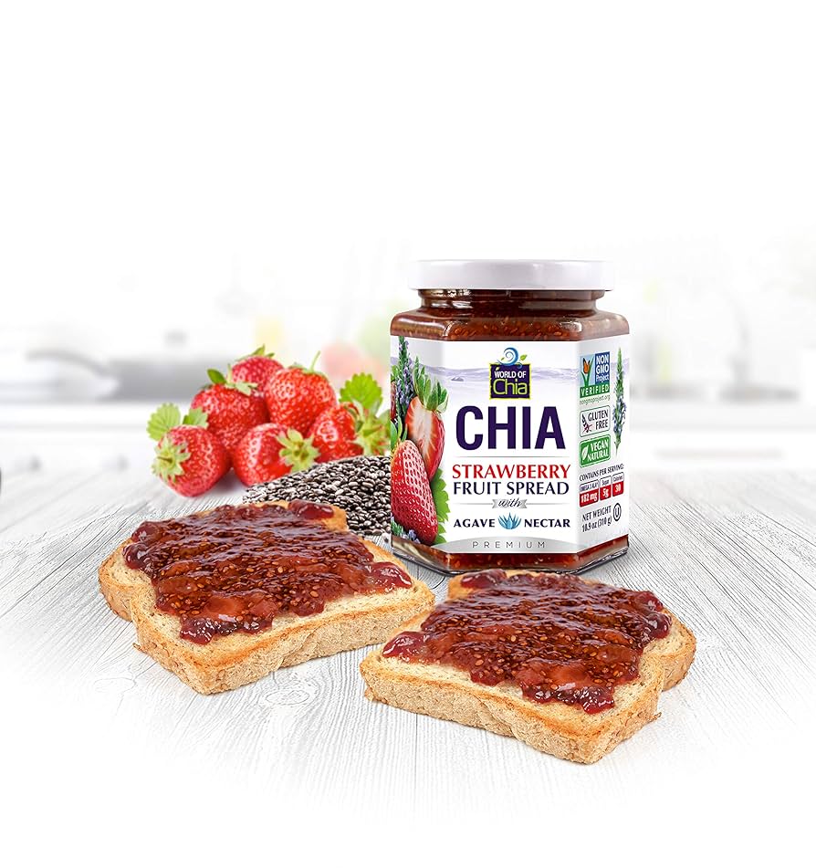 World of Chia Gourmet Variety Jam with Agave Nectar, No Added Pectin – Blackberry, Strawberry & Raspberry. Low Glycemic, Gluten-Free, Vegan, with Organic Chia Seeds, Chia Jelly - Pack of 3