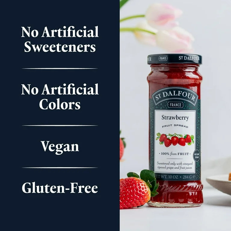 St. Dalfour Strawberry Fruit Spread - 10oz - 100% from Fruit, No Artificial Ingredients, Non-GMO, No Cane Sugars, All Natural - Pack of 2