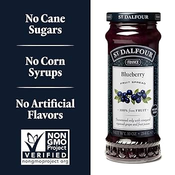 St. Dalfour Blueberry Fruit Spread - 10oz - 100% from Fruit, No Artificial Ingredients, Non-GMO, No Cane Sugars, All Natural, Made in France - Pack of 2