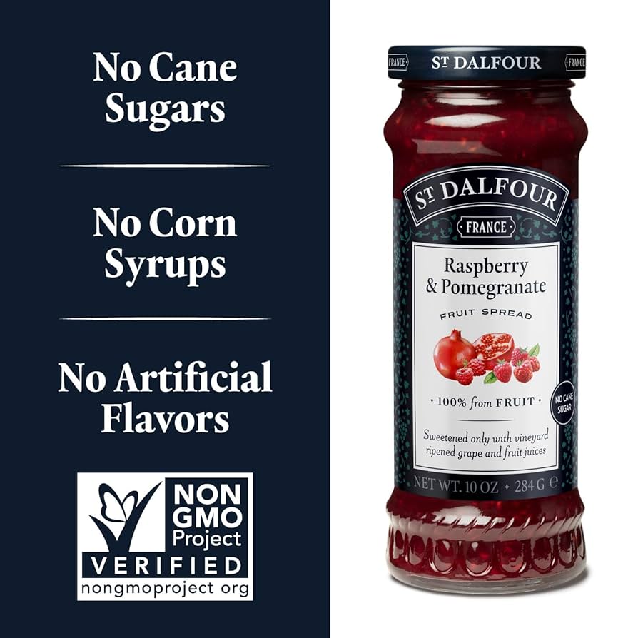 St. Dalfour Raspberry & Pomegranate Fruit Spread - 10oz - 100% from Fruit, No Artificial Ingredients, Non-GMO, No Cane Sugars, All Natural, Made in France - Pack of 2
