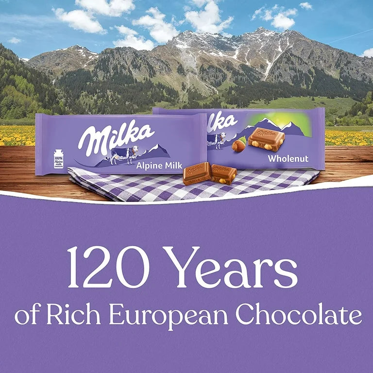 Milka European Chocolate Bars Variety Pack, Alpine Milk Chocolate & Wholenut Hazelnut Chocolate, 3.52 oz - 10 Bars